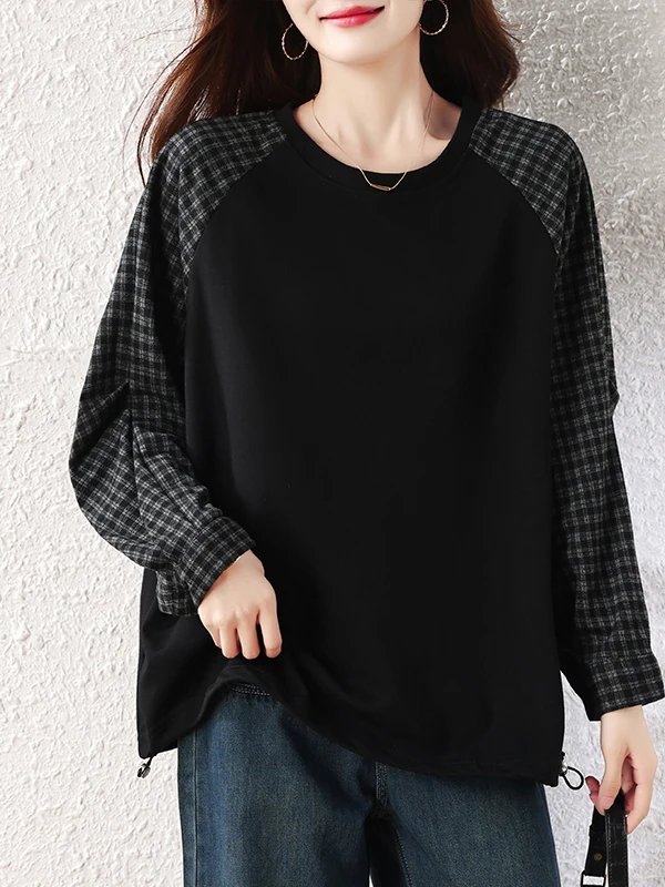 Autumn Plaid Long Sleeve Hoodie Women plus Size Match All Casual Style Single Piece Clothing Comfortable Loose Fit Streetwear