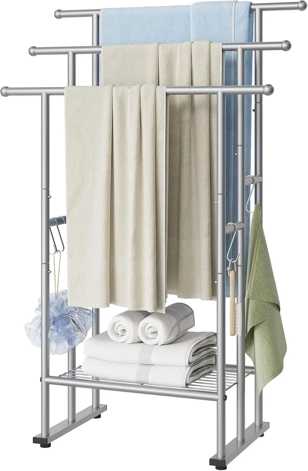 

3 Tier Standing Rack, 40'' Tall Drying Rack Outdoor, Freestanding Floor Rack with Shelf, Pool Bla