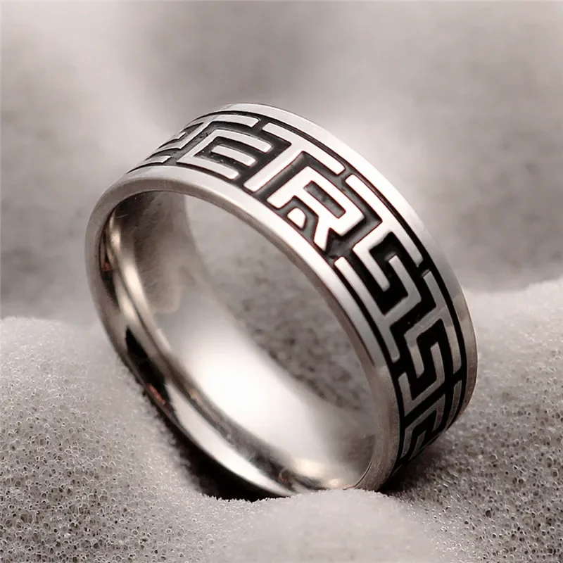 8mm Vintage 316L Stainless Steel Ring for Men And Women Never Fade Power Lucky 