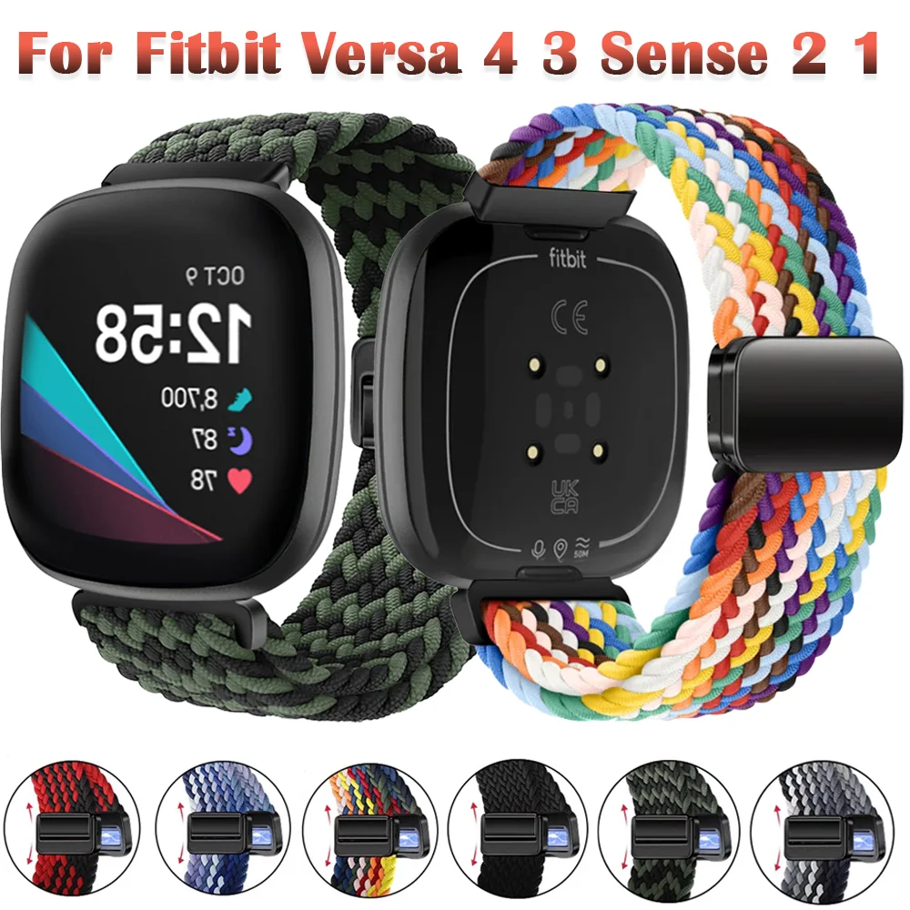 Sport Nylon Geflochtenes Schlaufenarmband für Fitbit Versa 4 3 Magnetisches Atmungsaktives Armband für Fitbit Sense 2 1 Gürtelzubehör
