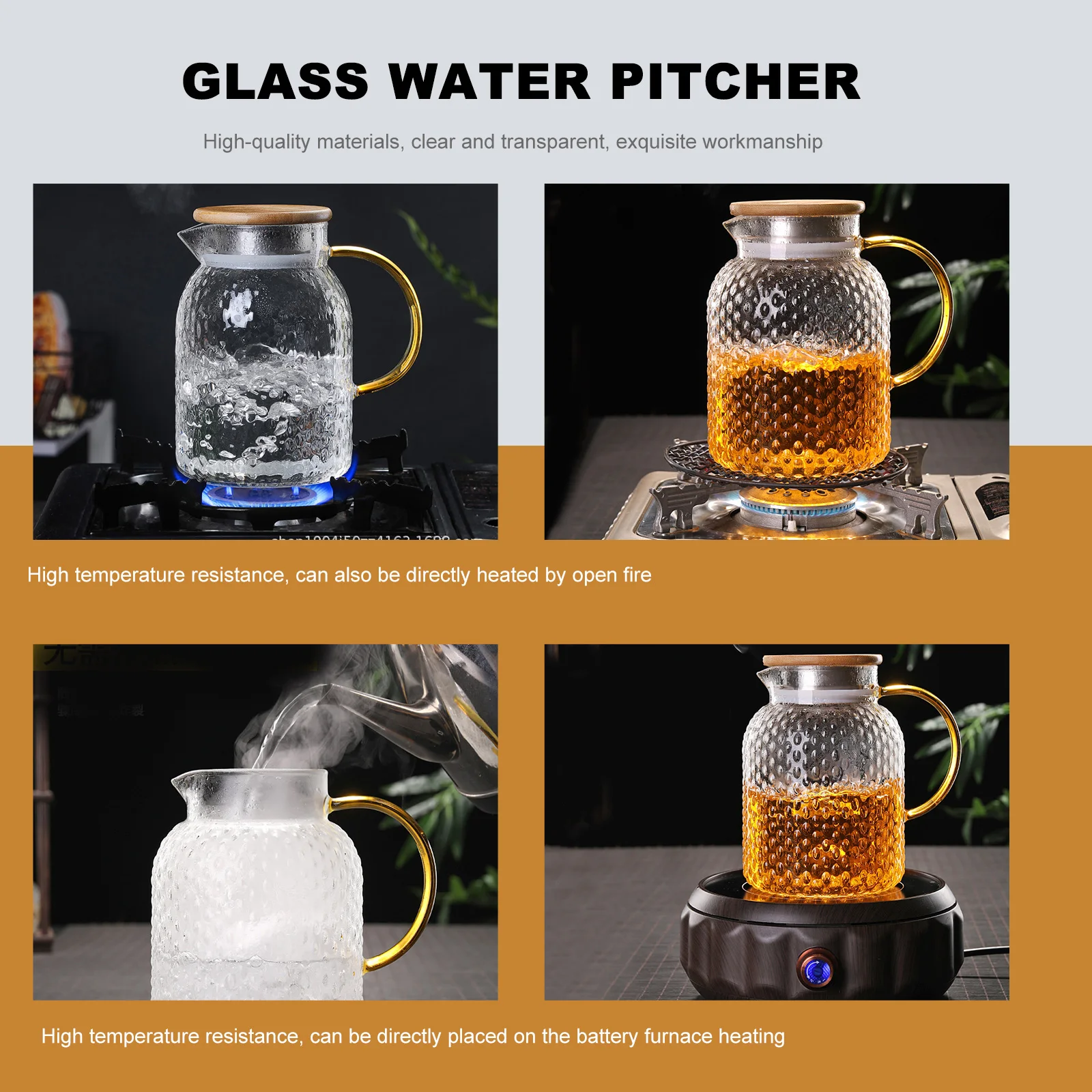 

1pc Water Pitcher Cold Bottle Glass Container Large Capacity Leak-Proof Sealed Bedside Kitchen Drink Storage Jar for Family