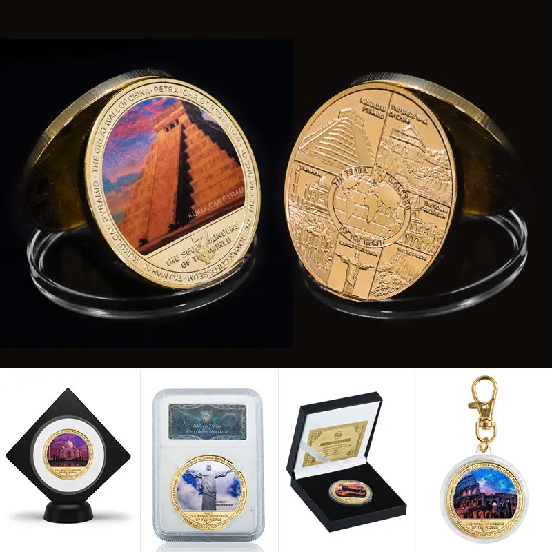 The Seven Wonders of The World Gold Plated Commemorative Challenge Coins Souvenir Business Gift for Father Collectible Gift