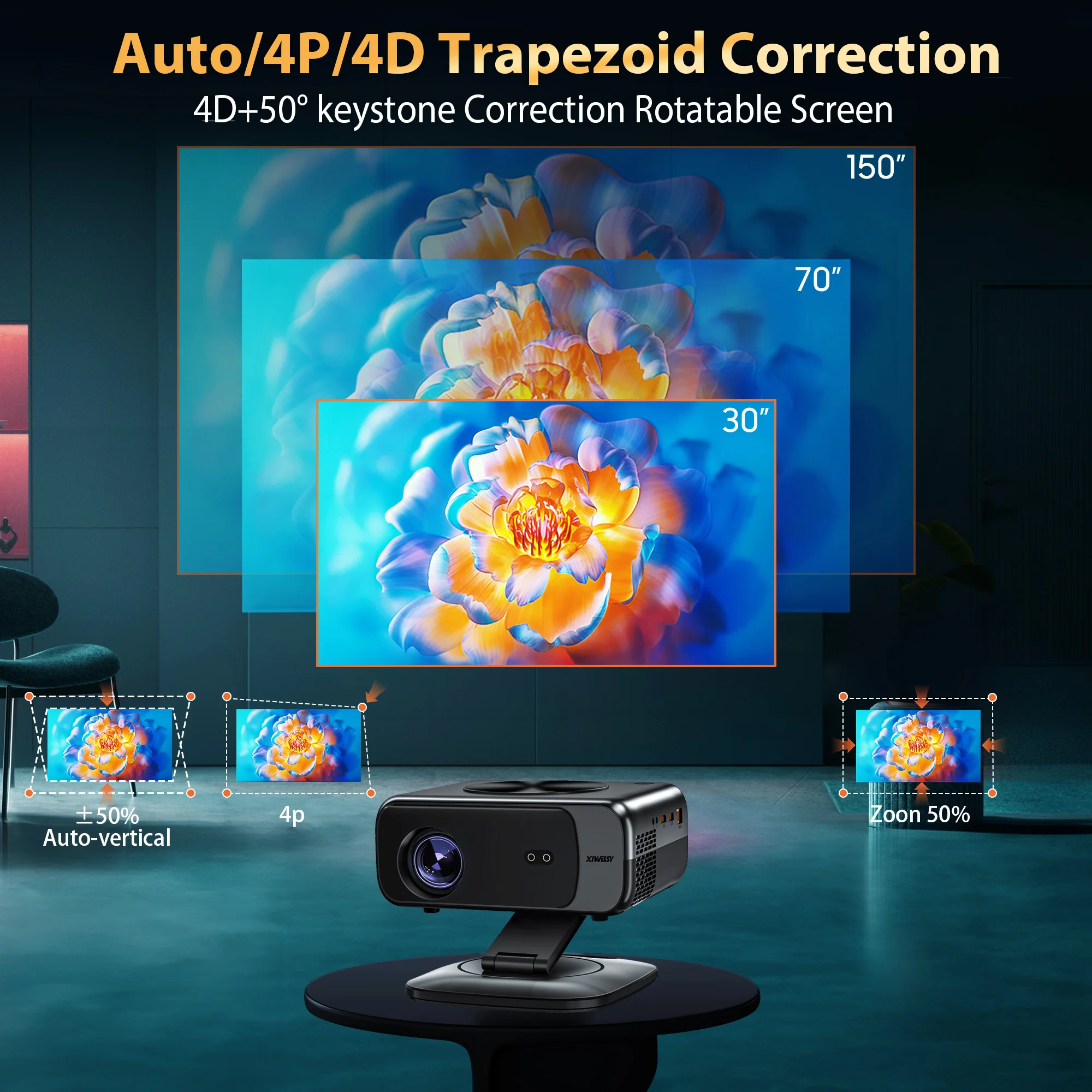 XIWBSY 26000 Lumen 4K WLAN-Projektor 6G WLAN Autofokus-Projektor Android TV Heimkino Tageslicht HDR Videoprojektor 8K Dekodierung – Detail 15