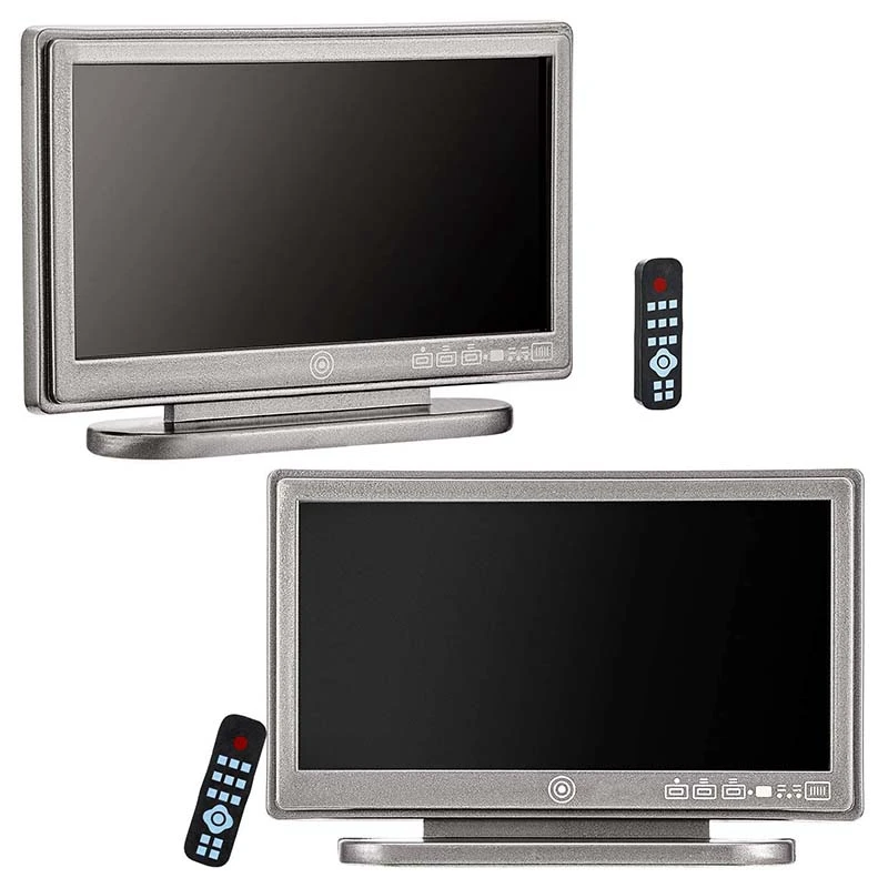 2Pcs 1:12 Miniature TV Television with Remote Control Furniture Decoration Accessories