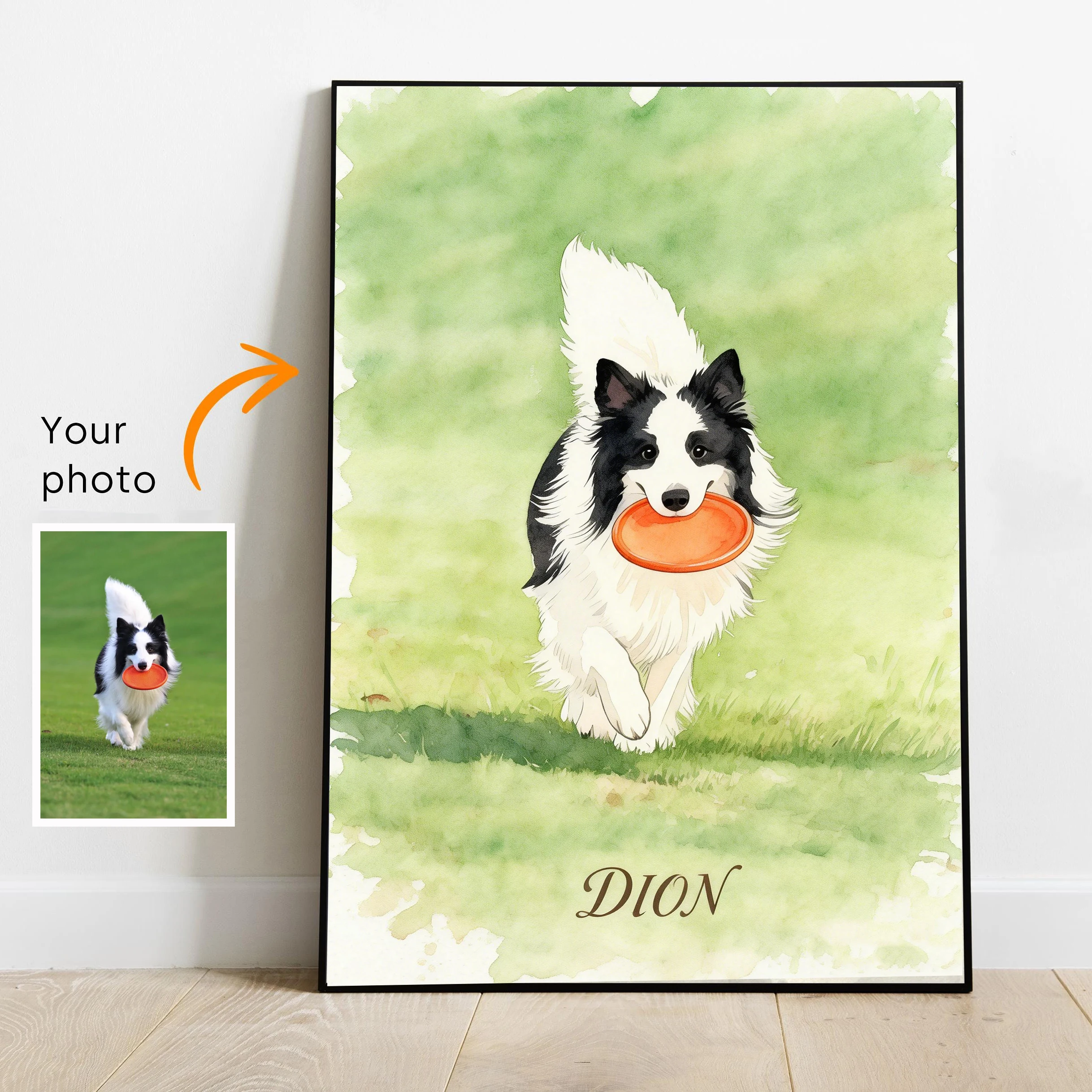 Personalized custom-designed pet watercolor-style canvas printed posters, commemorative posters, photos, home décor, and gifts