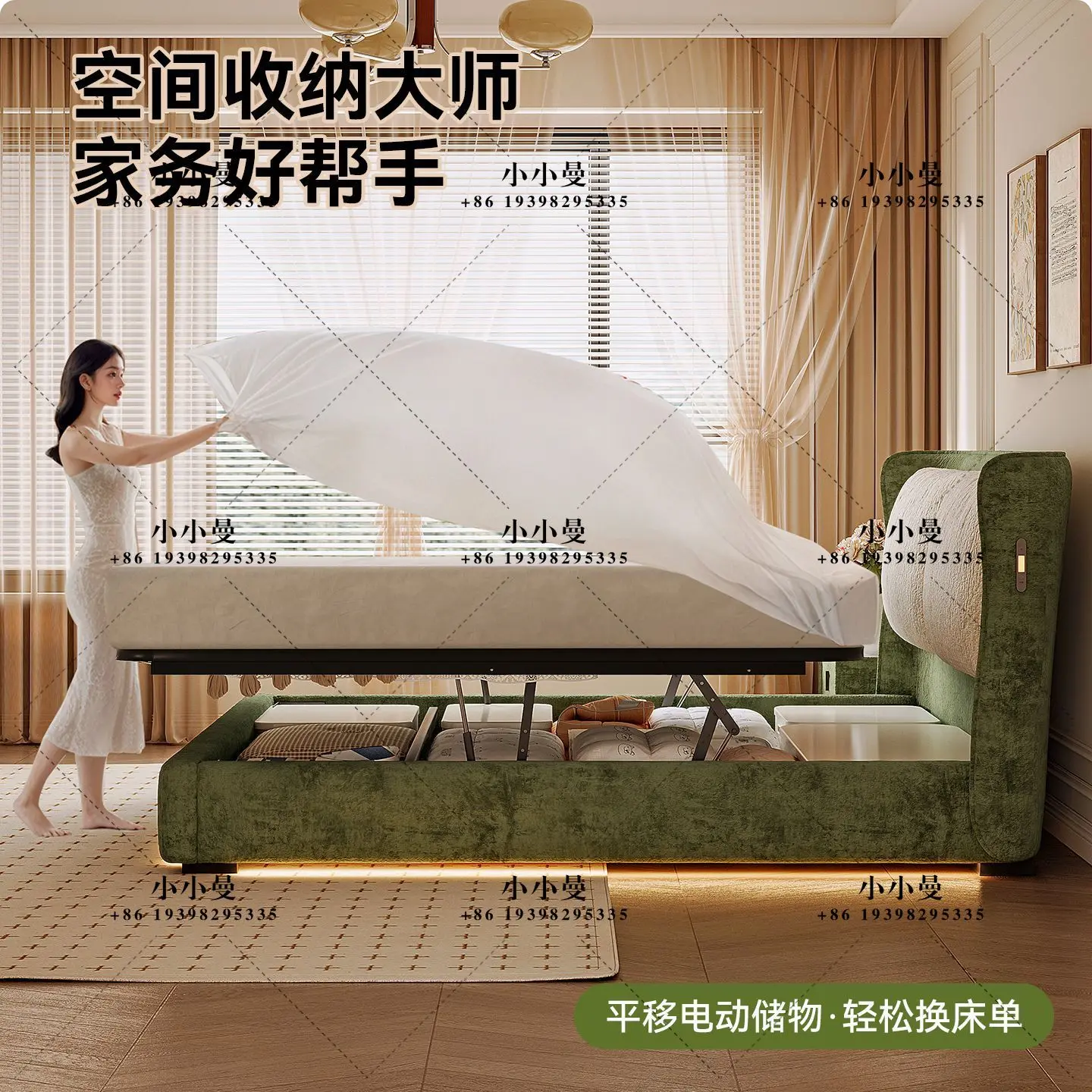 Retro chenille bed removable and washable soft bag box storage bed master bedroom 1.8m double