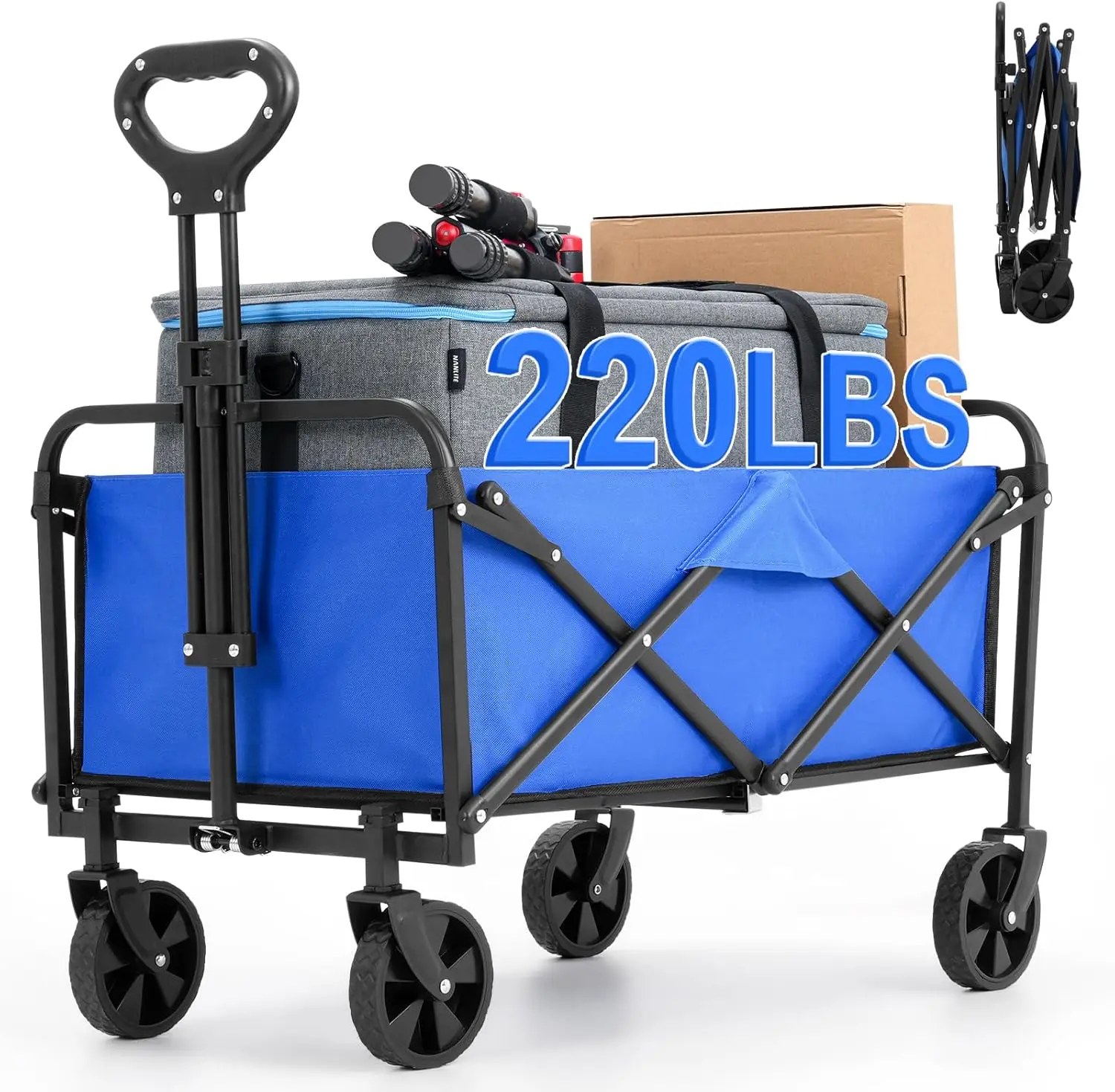 

Wagons Carts Foldable with Wheels,Utility Grocery Folding Beach Wagon for Sand Garden Sports Shopping Outdoor(Lake Blue).