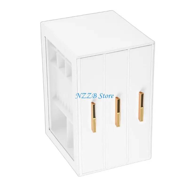 T21F Hộp đựng trang sức thời trang Da PU Hoàn thiện 3 hệ thống ngăn kéo Top