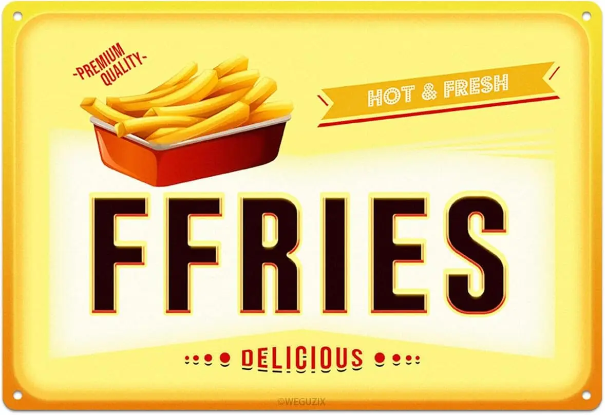 Y1,Funny French Fries Metal Sign Retro Food Snacks Tin Signs Wall Art Poster Decor for Home Bar Kitchen Coffee Corner Playr