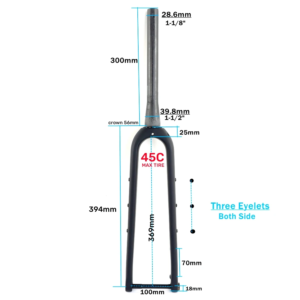 Winowsports Bicycle Parts FK-G21 Sraight Tube Carbon Gravel Fork 28.6MM Bicycle Front Fork 700C x 45C Thru Axle 12x100mm Forks