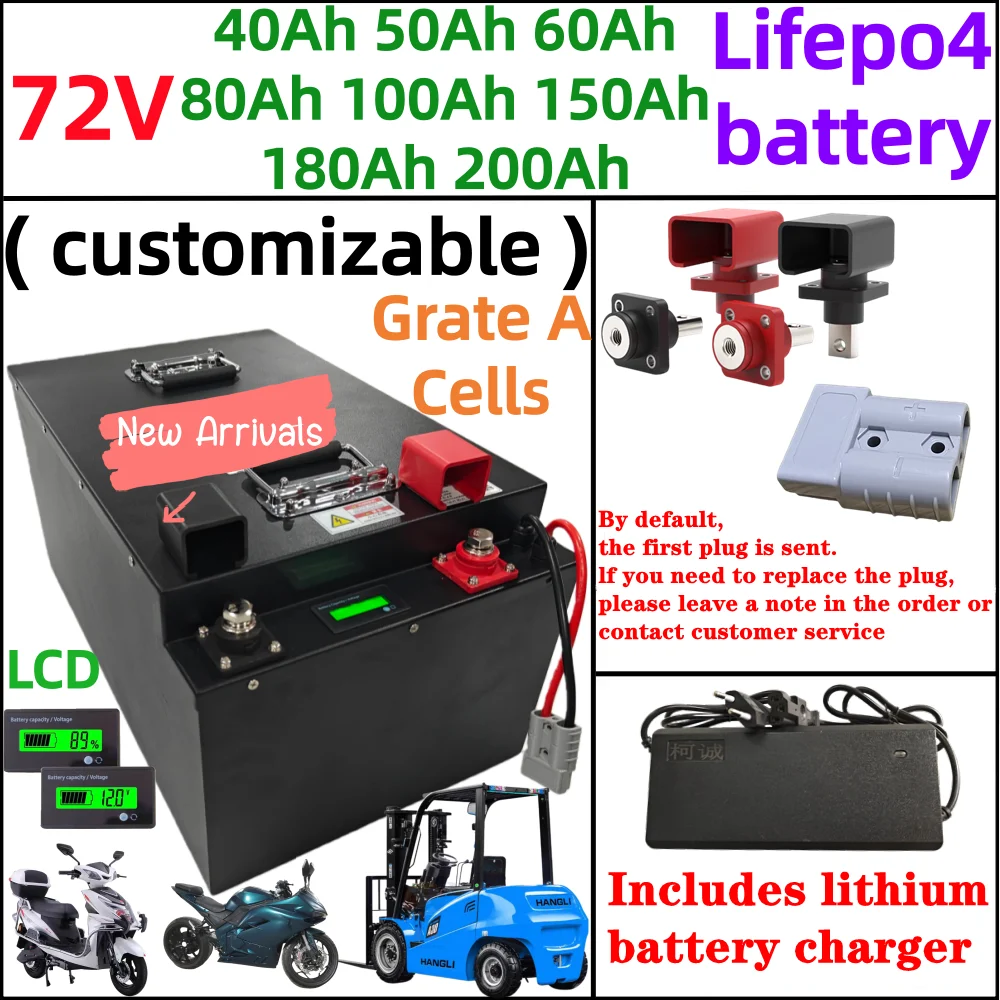 

72V 40Ah 50Ah 60Ah 80Ah 100Ah 150Ah 180Ah 200Ah Lithium Li-ion Battery for 3KW 7KW 14KW Van Truck Forklift Sightseeing Cars