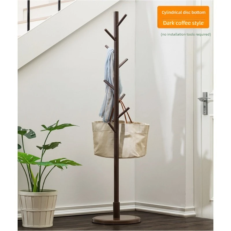 Solid Wood Coat Rack Floor Standing Clothes Tree for Bedroom Indoor Garment Rack with Strong Load-Bearing Space Saving
