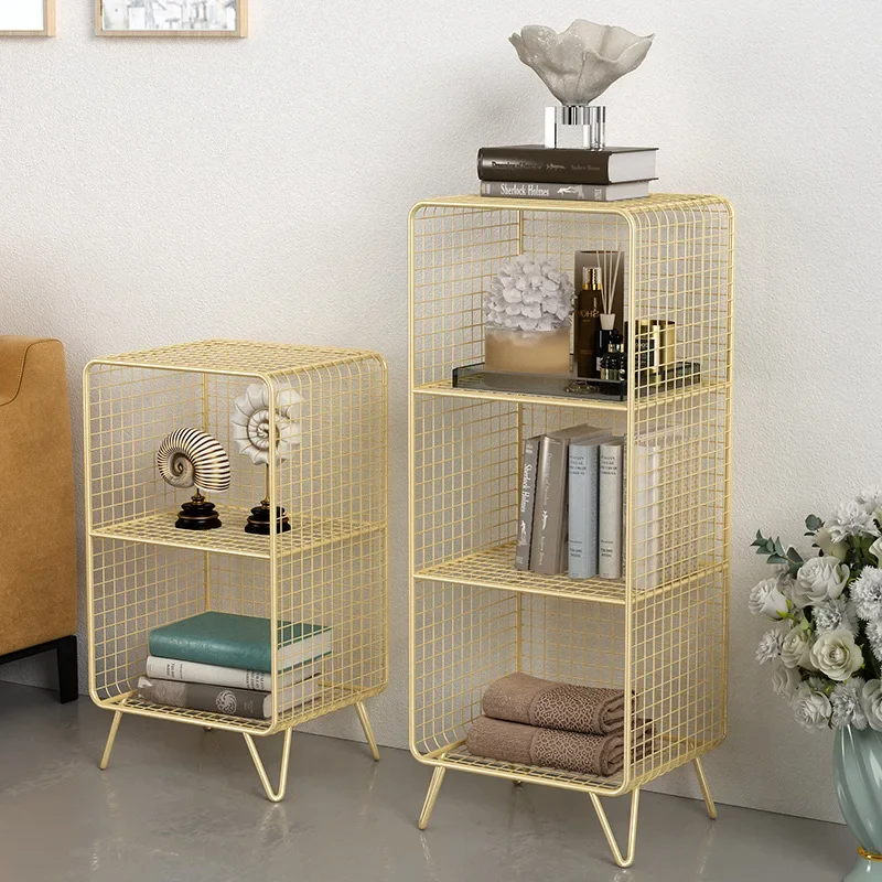 

Simple Bedside Multi-layer Storage Bookshelf Floor Low Bookcase Bedroom Living Room Bay Window Light Luxury Grid Iron Rack