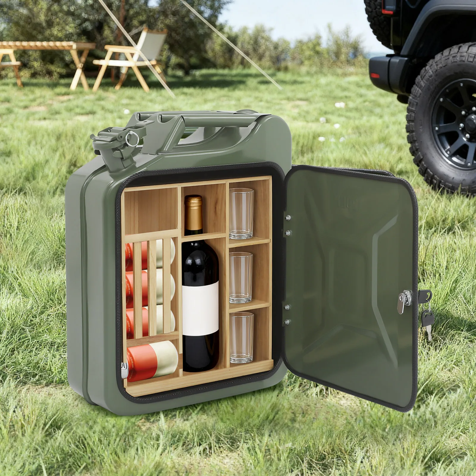Mix Drinks Bar Jerry Can Minibar Mini Whiskey Bar mit Secure Lock Mechanism für Parks/Strände/Camping/Picknicks – Detail 1
