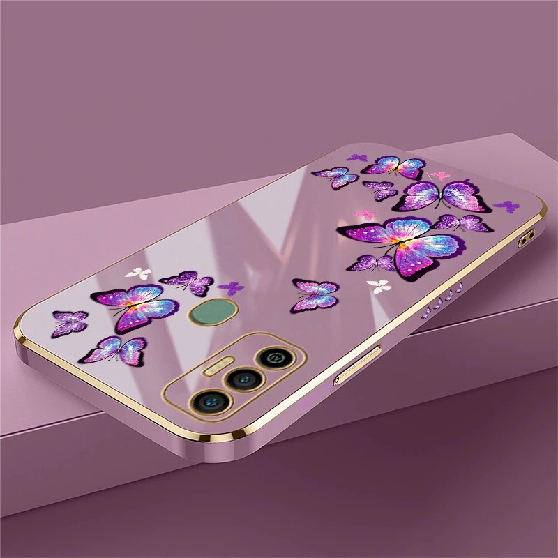 Elegant Floral Butterfly Phone Case For Tecno Spark 20 Pro 8C 7 Pro 7T 6 Go 1 5Air Silicone Plating Anti Scratch Back Cover Etui - view 6