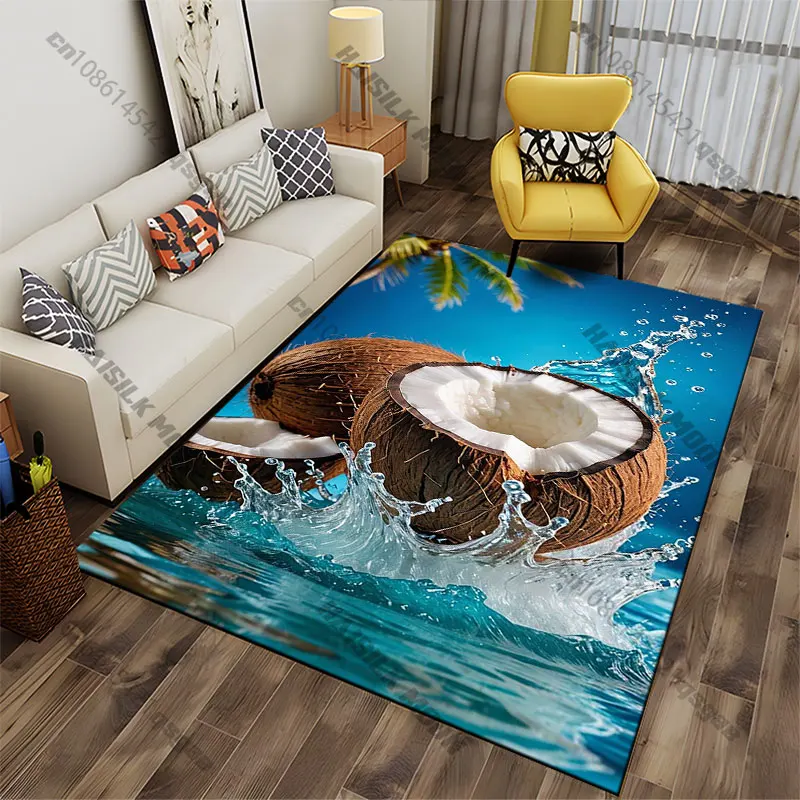 Alfombra tropical con diseño de agua de coco, decoración para sala de estar, alfombra para gatear para niños, alfombra para juegos