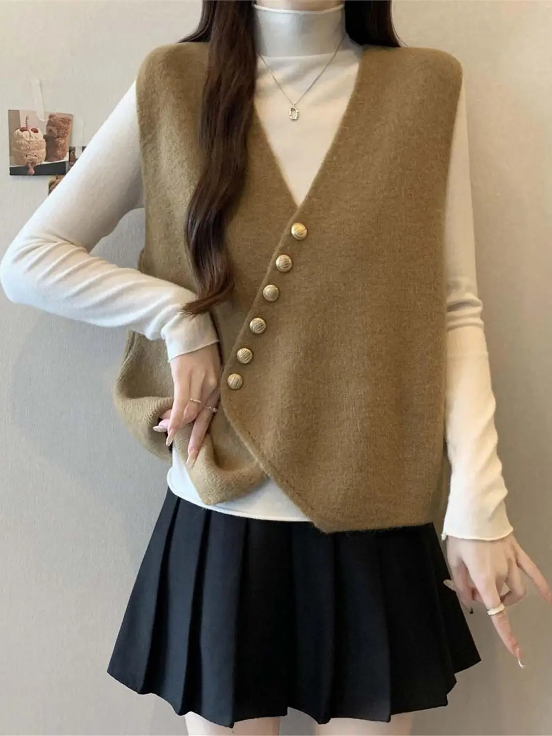 

i Color V-Ne Waistcoat Women's plus Size Loose Irregular Layering Svel Top Autumn Winter Thiened Commute Sle