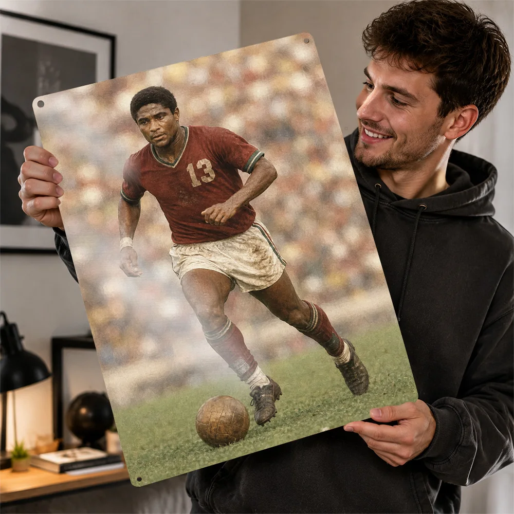 Eusébio Football Printed Poster Customized Metal Sign Celebrated Athlete Design Wall Art Ideal For Supporter Corner Or Bedroom