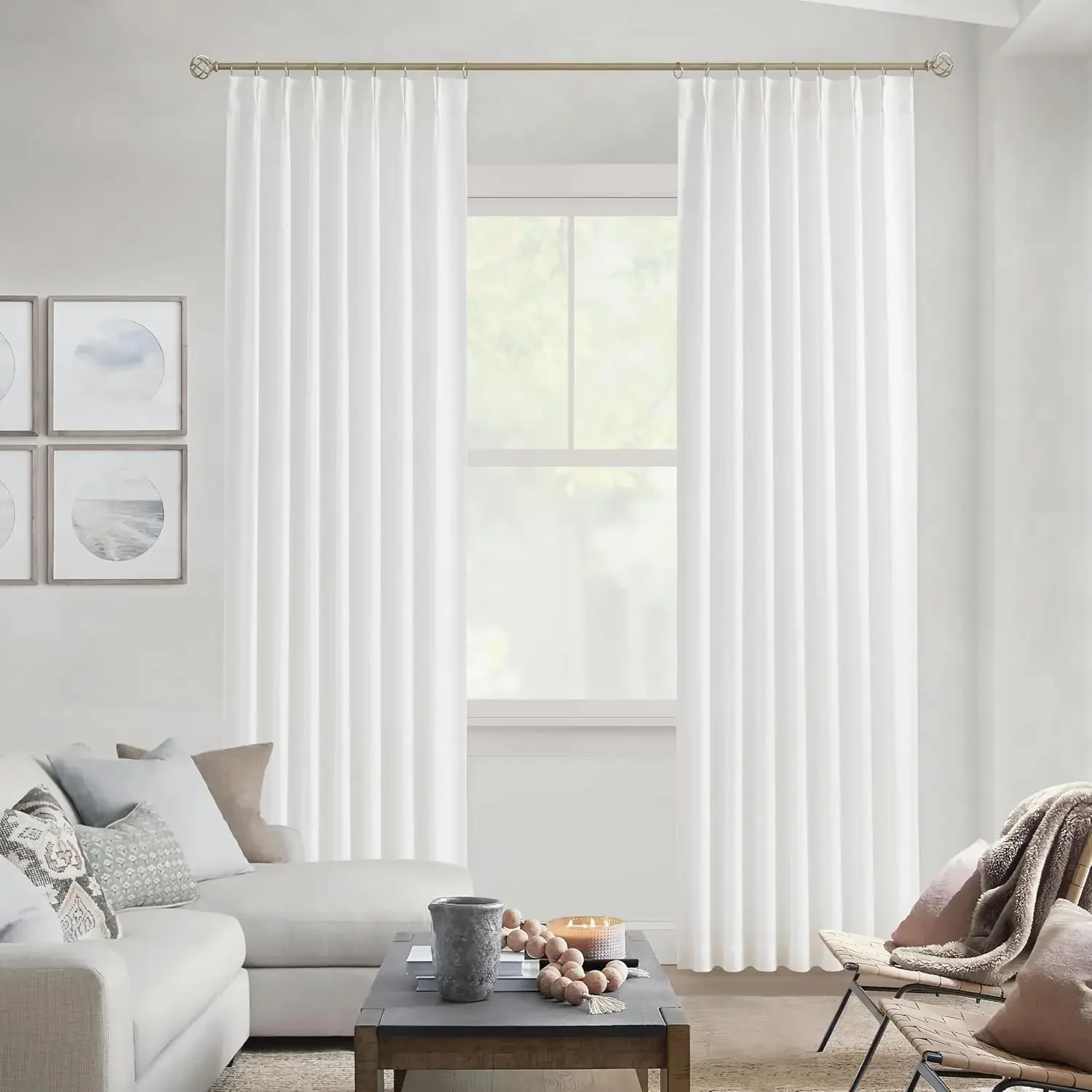 Cortinas semitransparentes plisadas con pellizco blanco, cortinas de ventana con filtrado de luz texturizada de 108 pulgadas para sala de estar y dormitorio Ra