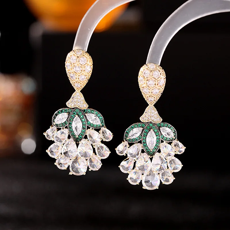 Vintage Drop Earrings For Women 925 Silver Needles Green Cubic Zirconia Stereoscopic Bunch of Grapes Temperament Fine Jewelry