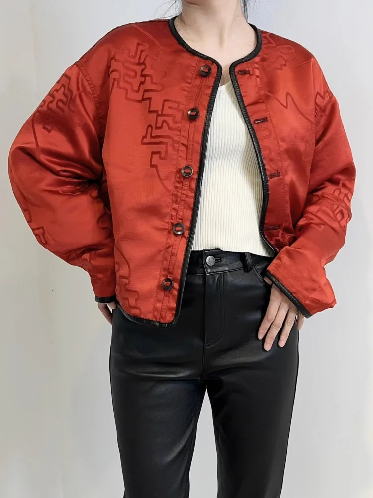 خريف جديد إمرأة س الرقبة جلد طبيعي مزدوج الوجهين يمكن ارتداؤها موضة جلد الغنم الحقيقي سترات قصيرة فضفاضة تناسب القمم ملابس خارجية