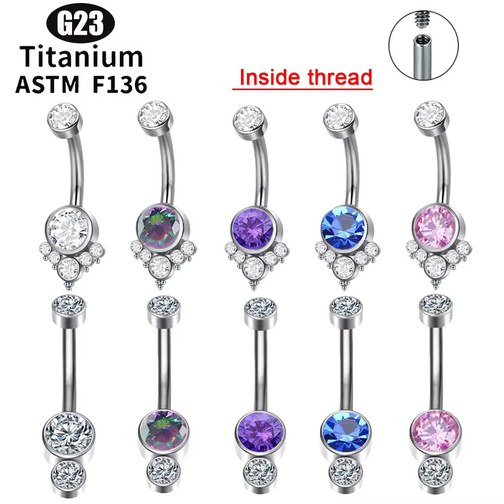 

ASTM F136 G23 TItanium Internal Threaded 5A Round Zircon CZ Belly Button Ring Body Piercing Jewelry For Women