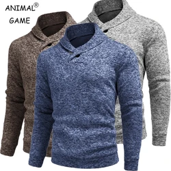Mens Long Sleeve Turtleneck Sweatshirts Button Solid Color Pullover Coats Winer Breathable Sweaters Lapel Oversize Streetwear