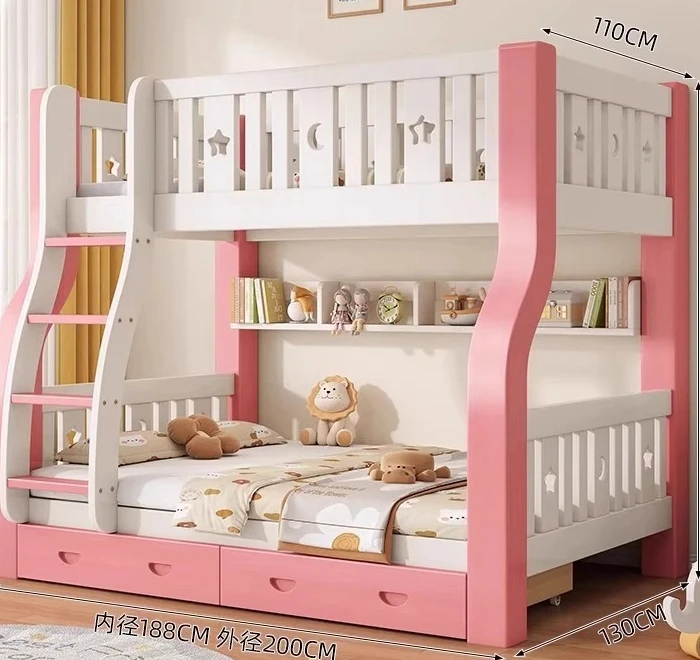 

Full solid wood mother and child bed upper and lower bed princess bunk bed pink multi-function