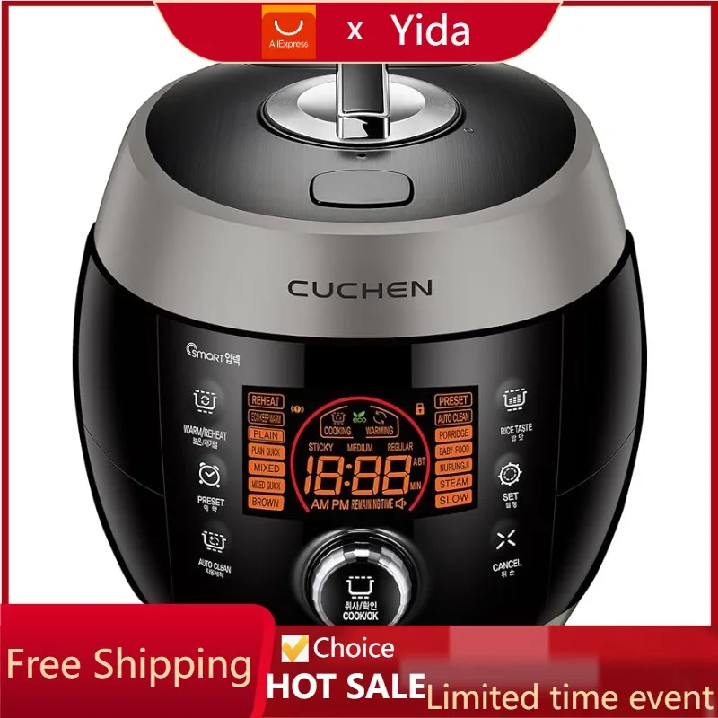 Cuchen CJS-FD1004RVUS Heating Pressure 10 Cup Rice Cooker and Warmer, Smart Jog Dial, Auto Steam Clean, Voice Guide