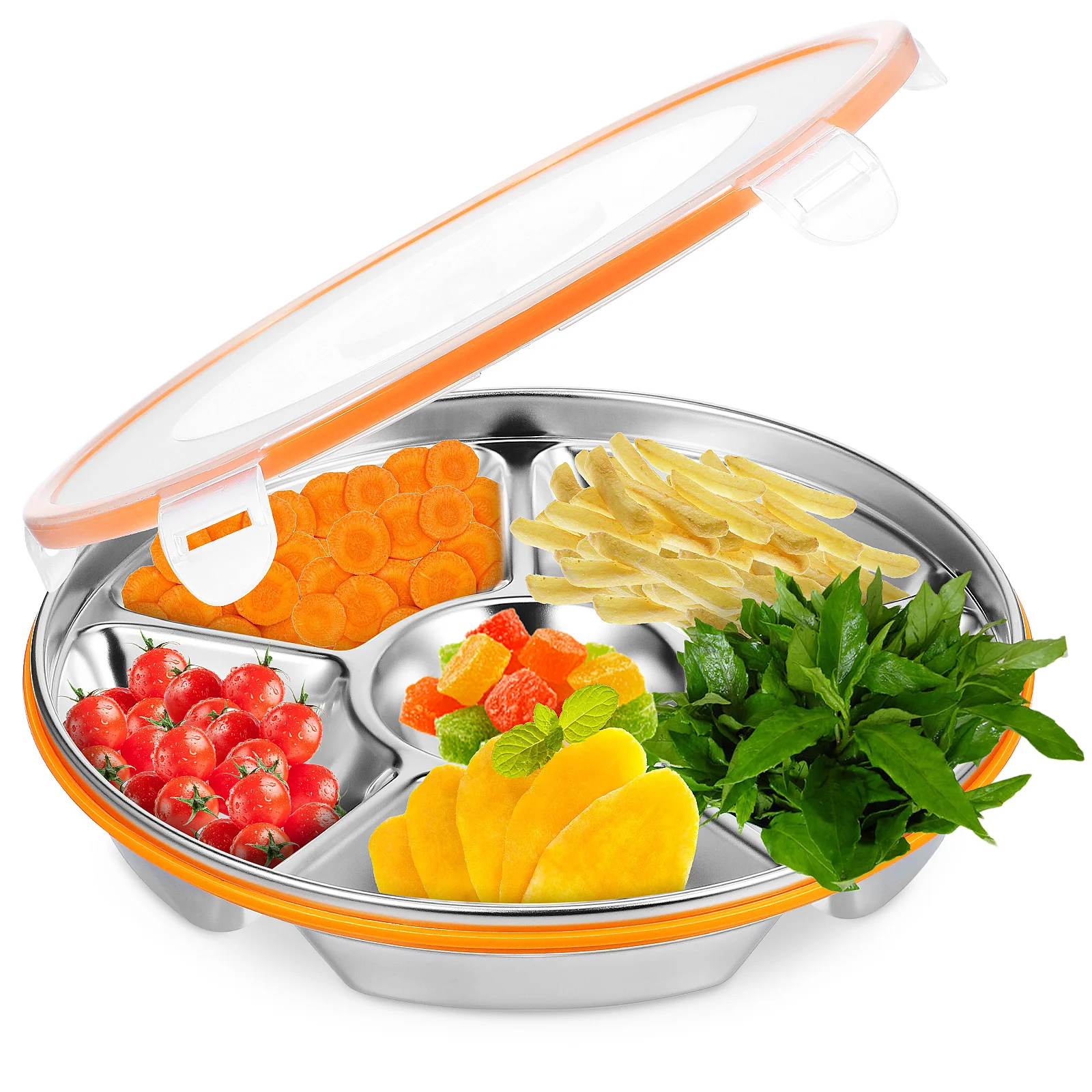 

Compartment Plate Serving Tray Divided With Lid Food Stainless Steel Trays For Eating Pp Snack Containers Lids Breakfast