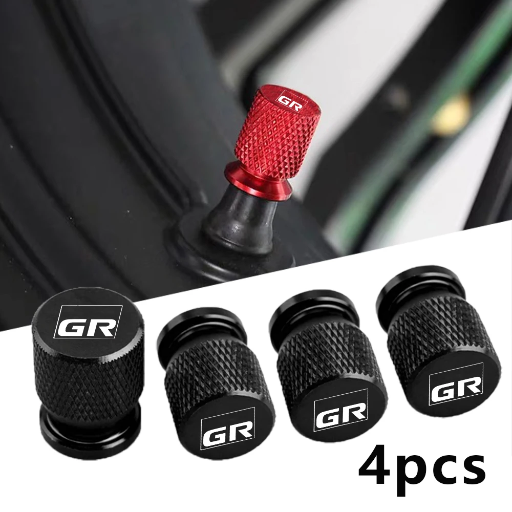 4pcs Car Wheel Tire Valve Caps Tyre Stem Covers Aluminum Alloy Airdust Waterproof for Toyota GR Sport C-HR Gazoo Racing Mirai