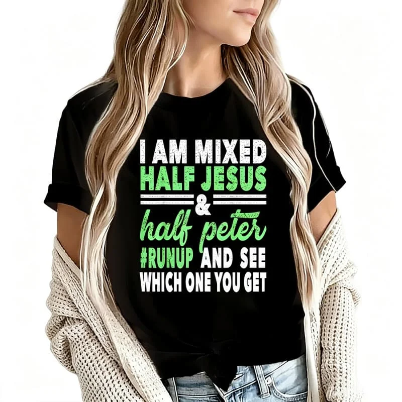 Us and Half Peter Gift for a Christian Women's T-Shirt 100% Cotton Funny Graphic Short Sleeve Tee Novelty Shirt Casual Crew Neck Top S-5Xl