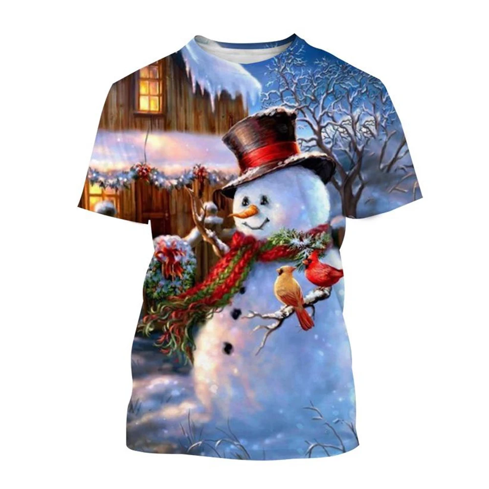 Summer Fashion Creative 3D Printed Christmas Snowman Cute Pattern Personalized Warm T-shirt