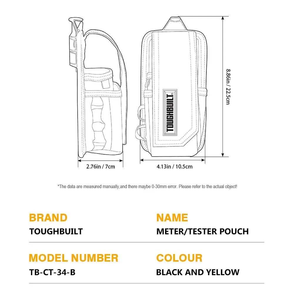 1pc Toughbuilt Heavy-Duty Meter Tester Pouch with ClipTech Hub tool storage