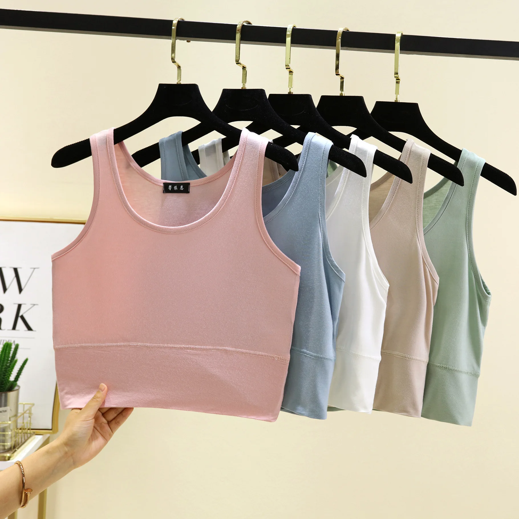Modal O คอเสื้อครอปยืดหยุ่นเสื้อกล้ามสั้นฤดูร้อนเสื้อกล้ามแขนกุดสีทึบ SLIM FIT เสื้อกั๊กชั้นใน
