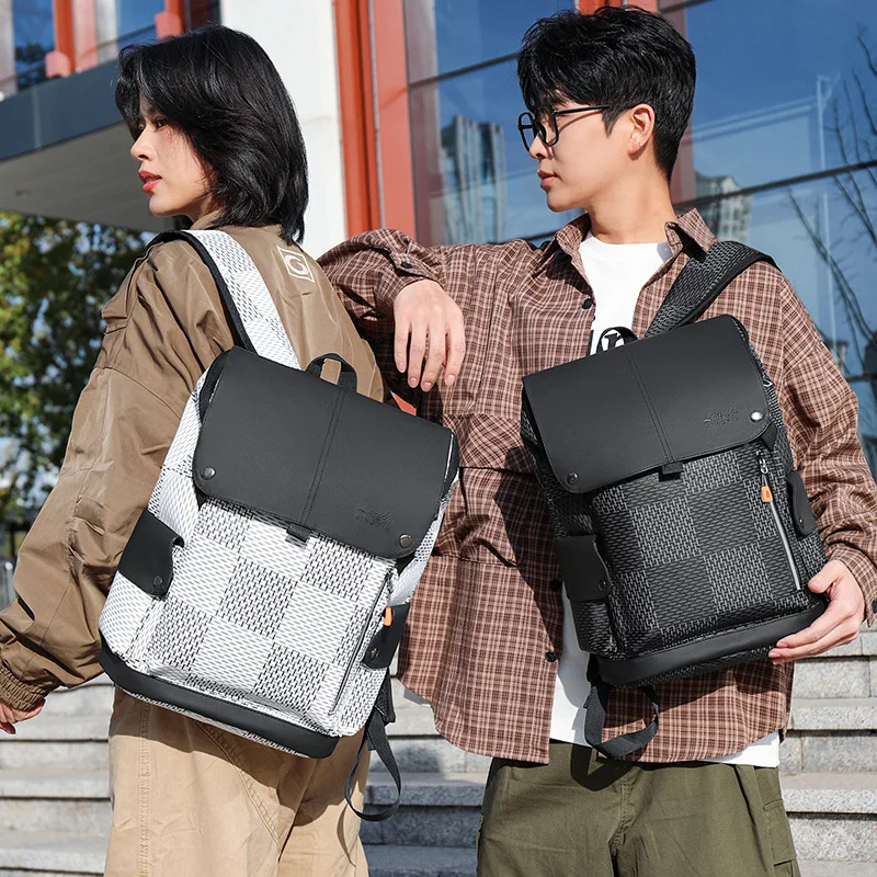 Plaid business travel bag New trendy men's casual backpack Printed business commuter computer bag Large capacity
