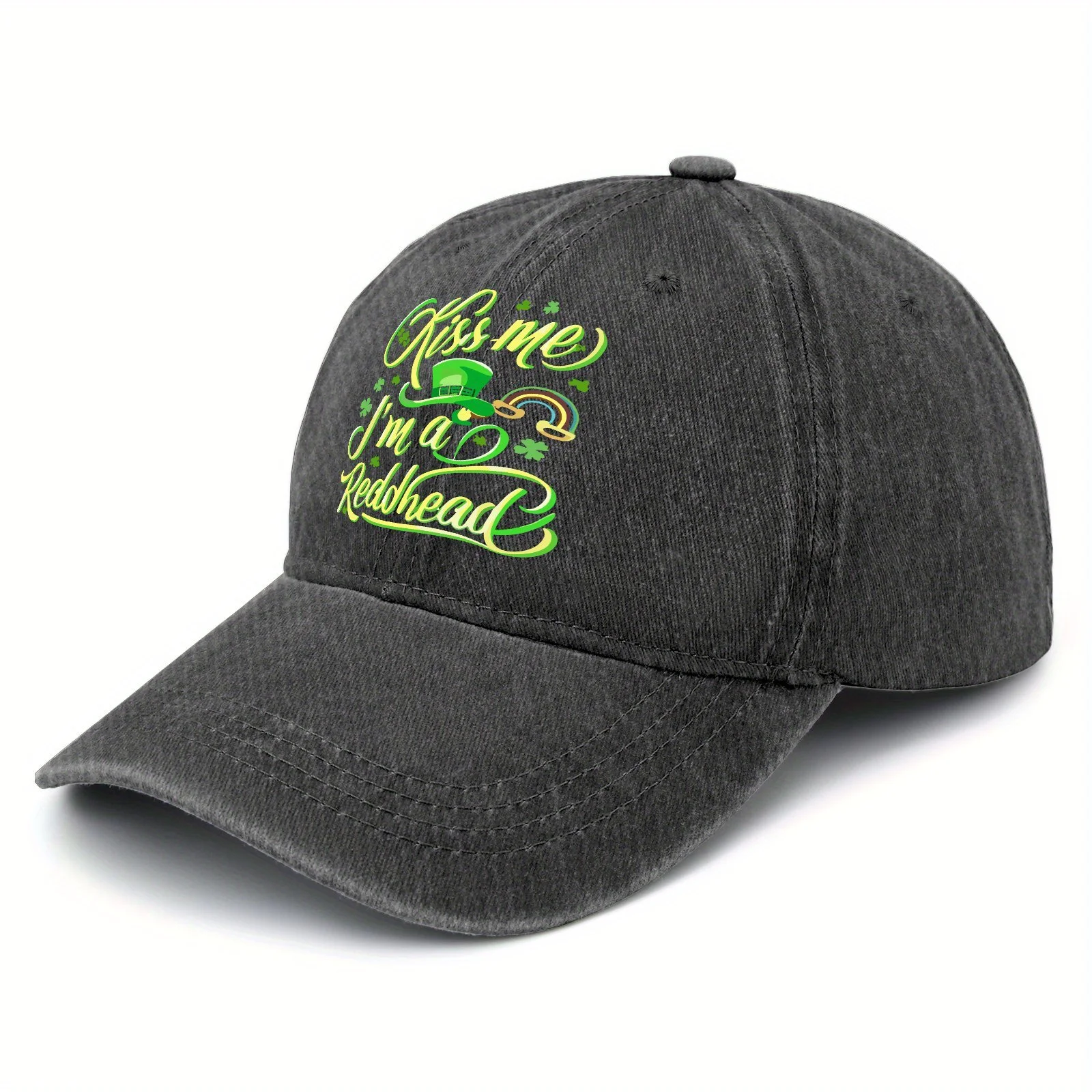 Kiss Me I'm a Redhead St Patricks Day Baseball Cap Distressed Vintage Washed Adult Unisex Outdoor Cap
