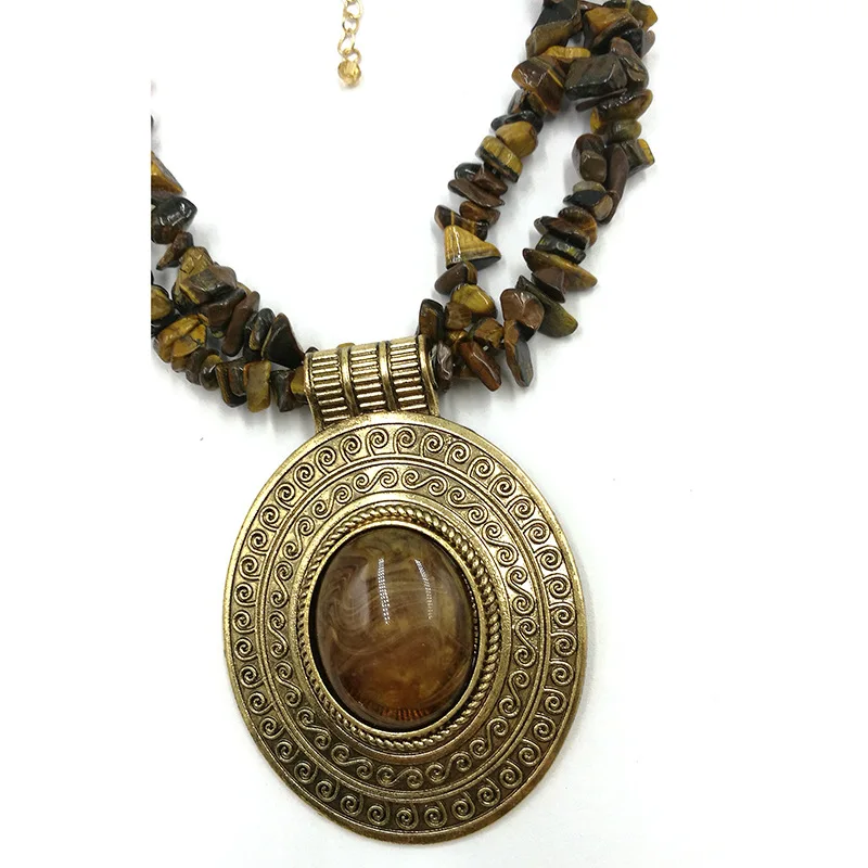 2023 New Vintage Ethnic Necklace Fashion Jewelry Hot Popular Retro Bohemia Style Multilayer Beads Chain Stone Pendant Necklace