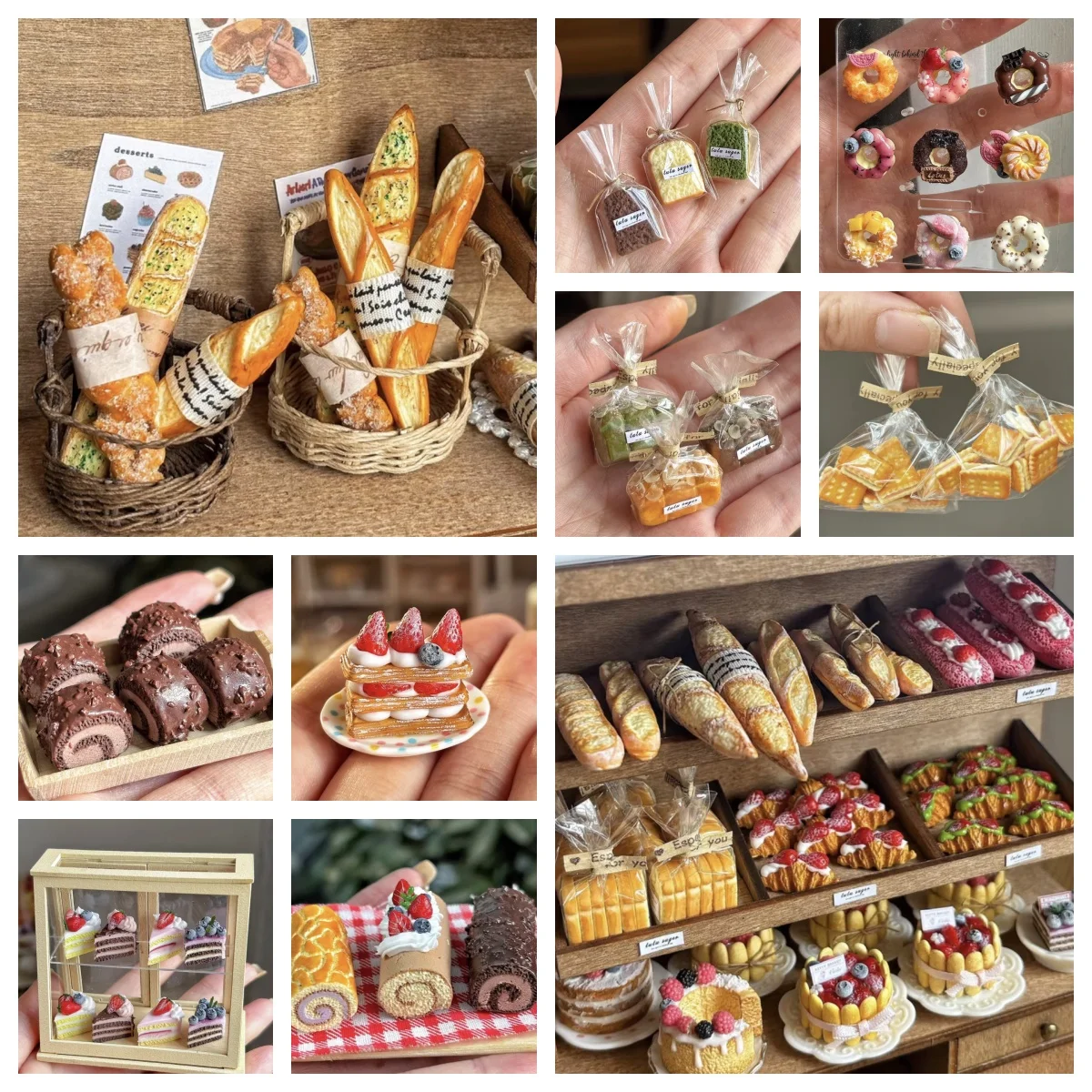 Realistic Miniature Kitchen Food Toys Set - DIY Dollhouse Decor!  Mini Bread (Toast/Baguette Large/Small), Cake, Pudding & More
