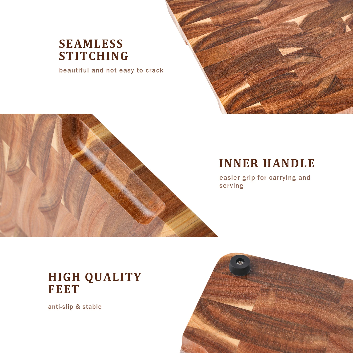 لوح تقطيع مستطيل عالي الجودة مقاس 15 بوصة لوح تقطيع من خشب السنط والحبوب مع مقبض جانبي #5