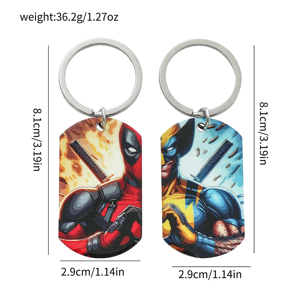 New in Deadpool & Wolverine Keychains Print Superhero Stainless Steel Pendant Keyrings for Men Backpack Friendship Jewelry