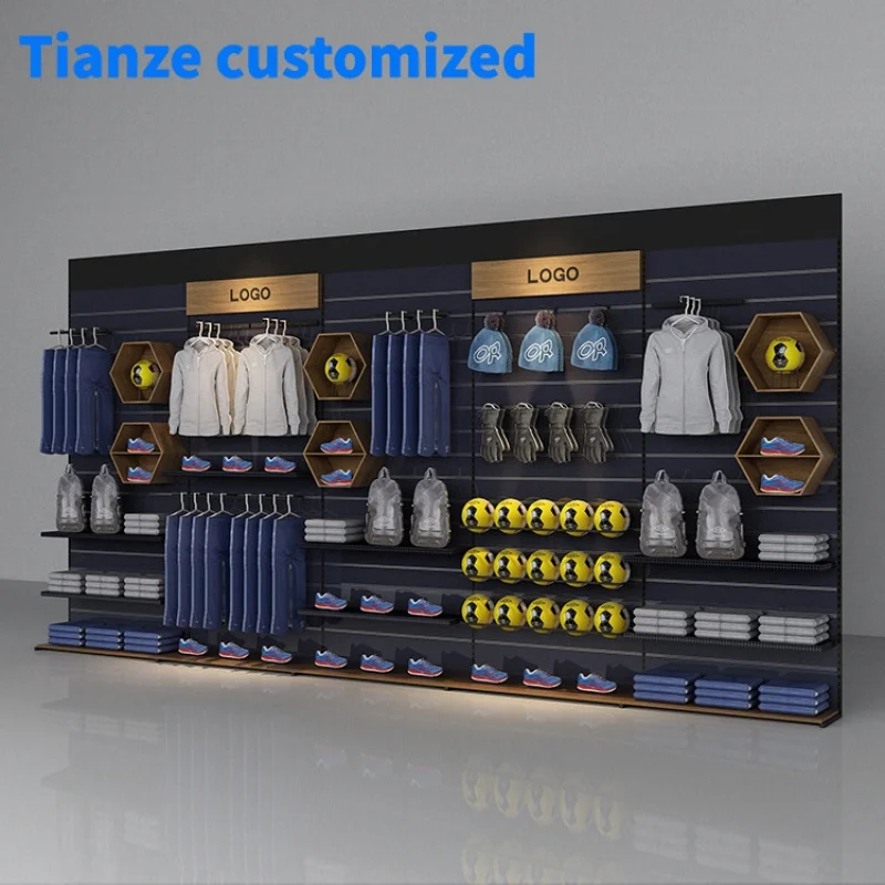 [Customized] high end wall shop furniture garment display slatwall wood retail clothing display rack