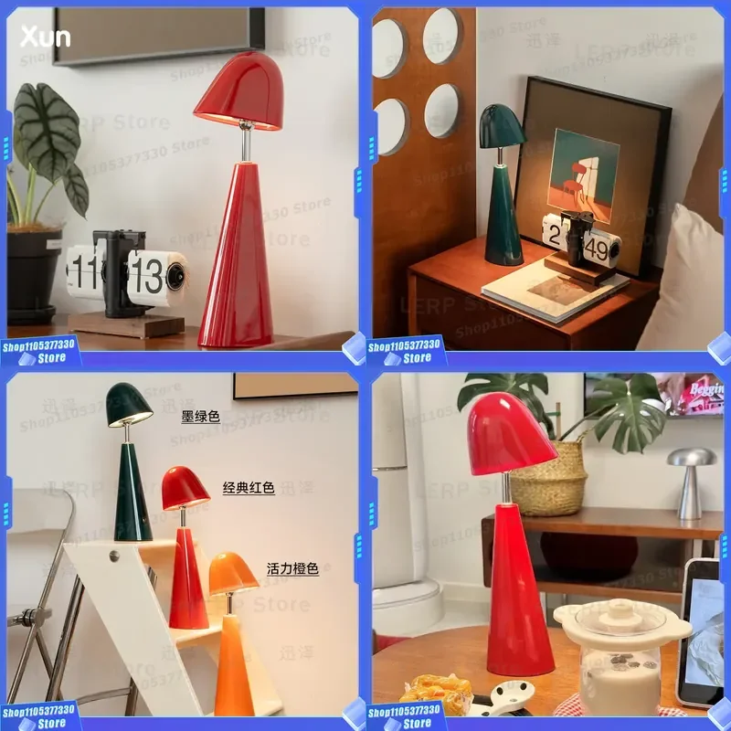 Memphis Style Red Desk Lamp Bedroom Bedside Ambient Light Medieval Homestay Study Decoration Little Hepburn Hat Design