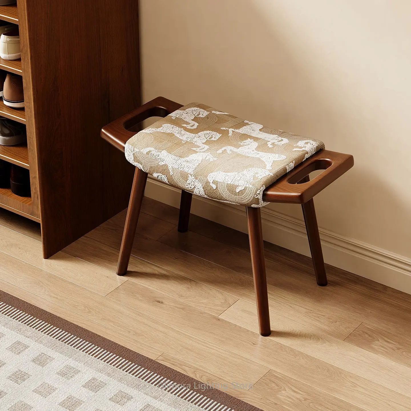 Mid-Century Solid Wood Vanity Stool,  Makeup Chair for Bedroom Entryway Shoe Changing