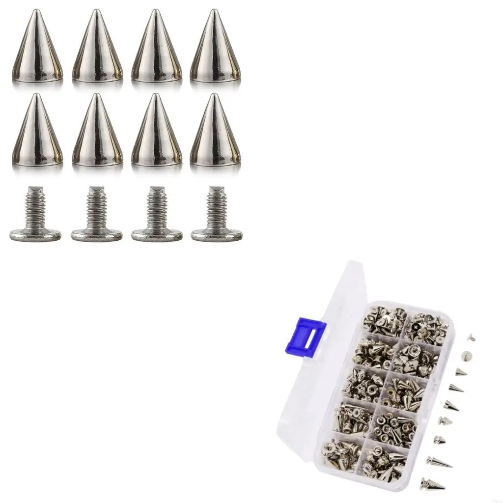 

354Pcs Punk Spikes and Studs 8 Size Cone Spikes Metal Tree Spikes Studs for Leather Craft Clothing Craft Decoration