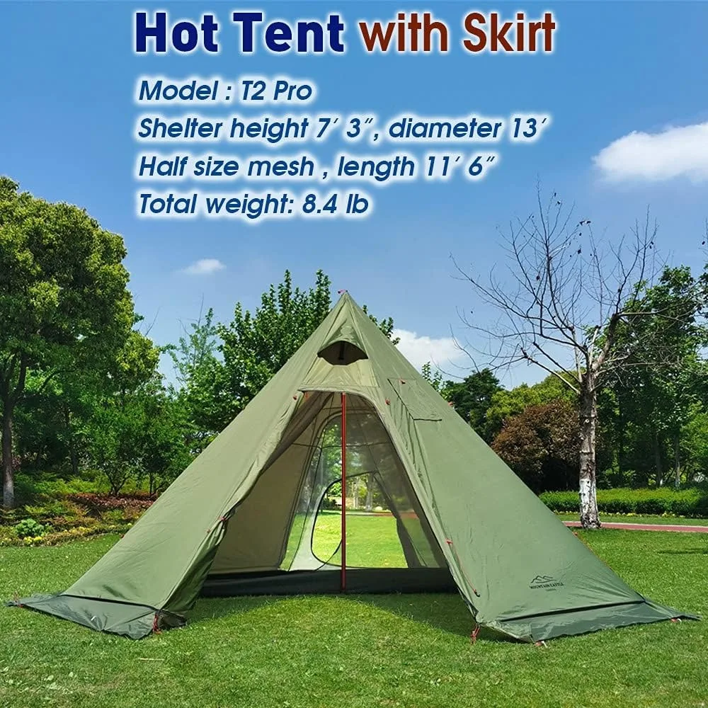 A Lightweight Tipi Hot Tent for 3 People, Equipped with Flame Retardant Smoke Ducts and Windows, and A Special Tent