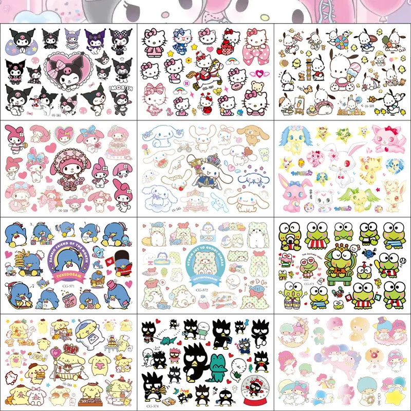 Sanrio Hello Kitty Cat Tattoo Sticker Kuromi Mymelody Tattoos Cinnamoroll Stickers Cosplay Decor Temporary Waterproof Art Tattoo