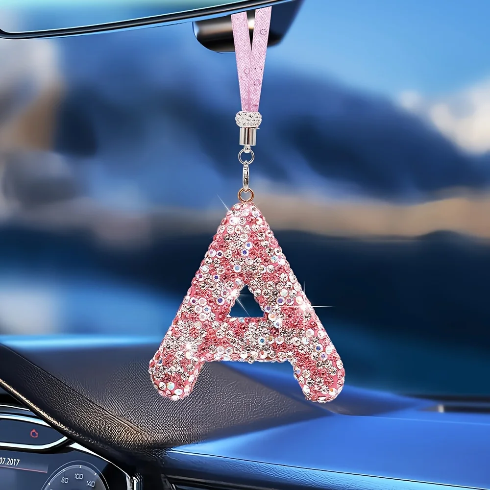 1PC Litera z kryształu górskiego Zawieszka na lusterko wsteczne do samochodu Kryształowa dekoracja samochodowa Bling Akcesorium zwisający Kreatywny błyszczący urok