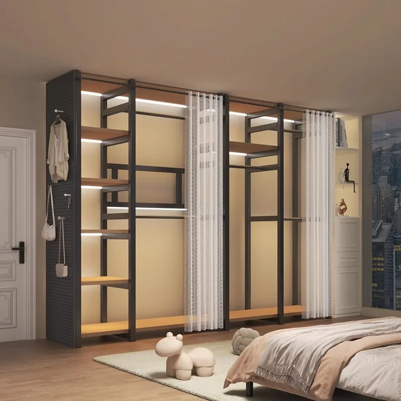 

Metal wardrobe household bedroom simple assembly hole board cloth wardrobe rental room