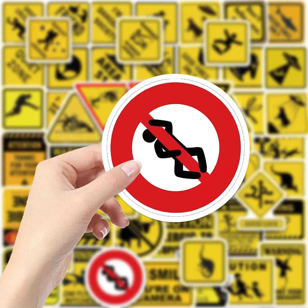 

10/30/53pcs Yellow Warning Sign Sealing Stickers Funny Cartoon Decals Decoration Toys DIY Stationery Luggage Helmet Cool Sticker